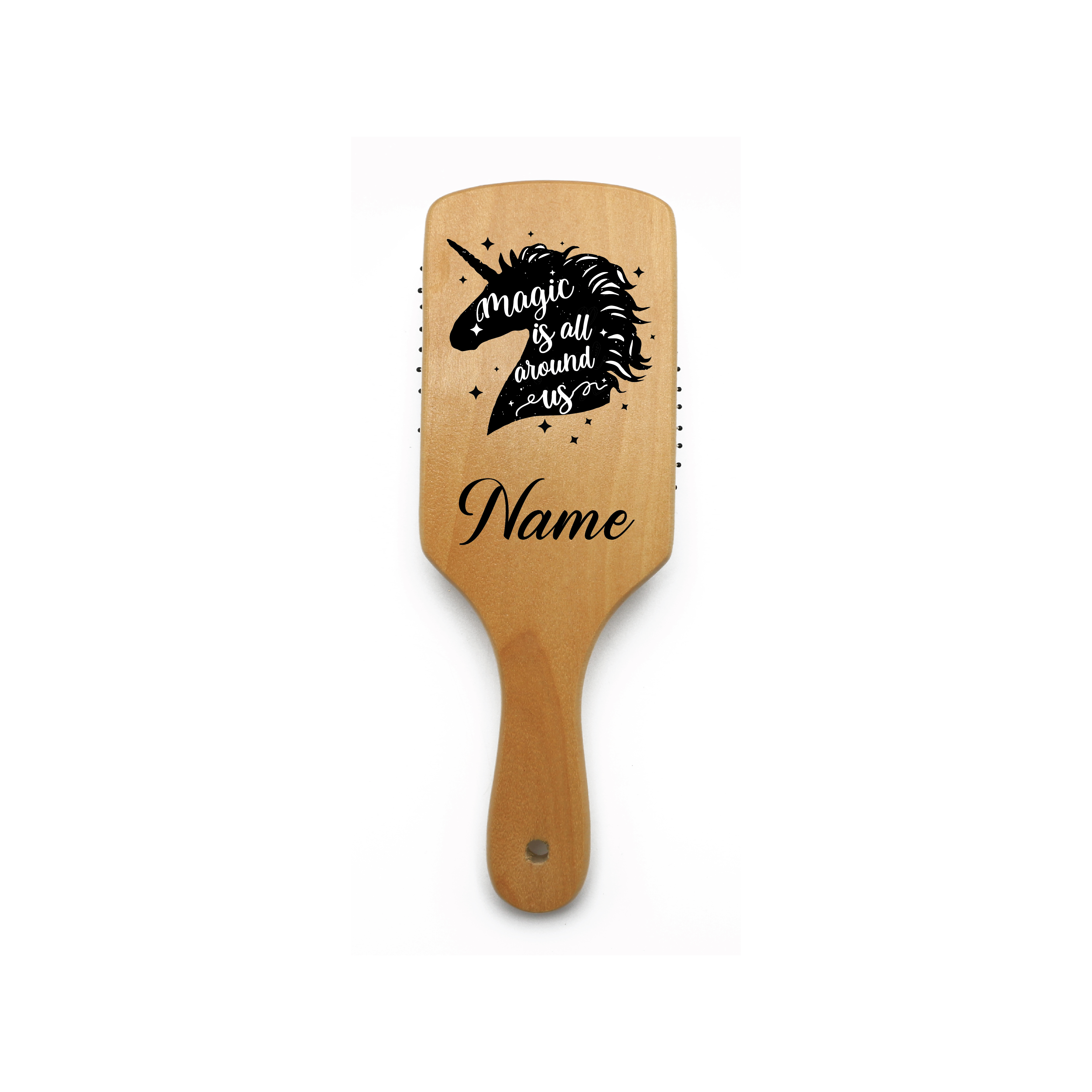 Unicorn Magic Personalised Wooden Bamboo Paddle Hair Brush